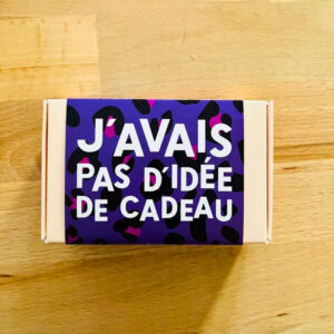 Boîte de 4 biscuits, "J'avais pas d'idée cadeau" avec des messages drôles
