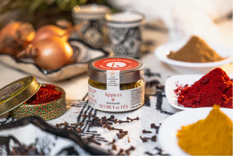 Marinade marocaine artisanale Secret de Fès sucrée salée idéale pour les viandes, légumes et tajines.