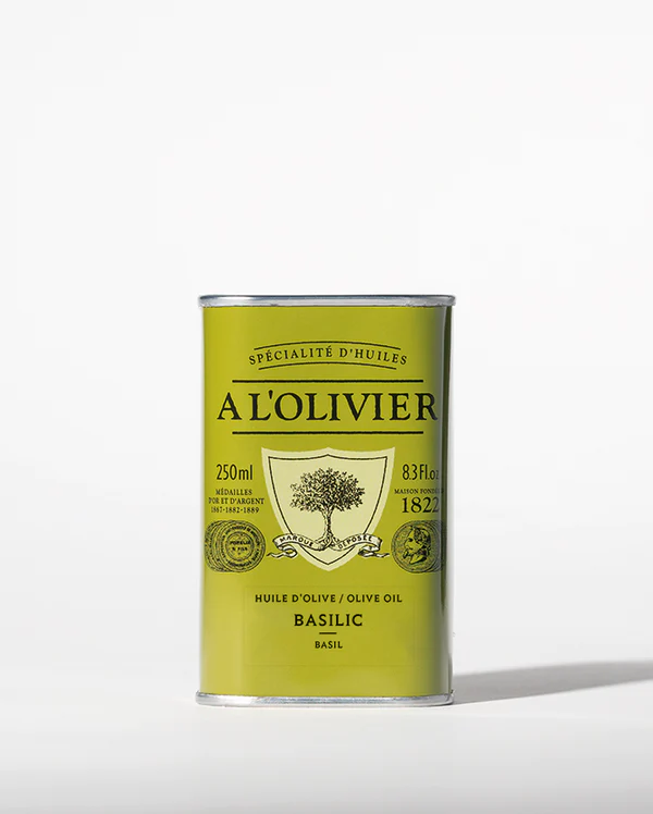 Huile d'olive infusée au basilic A l'Olivier - boîte 250ml