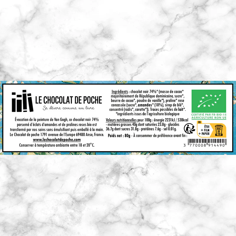 le chocolat de poche bio tablette chooclat noir aux amandes et pralines roses