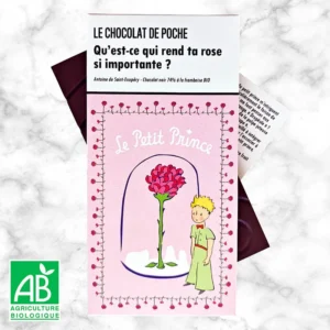 Le chocolat de poche, tablette chocolat noir framboise Le Petit Prince bio