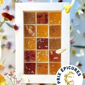 Coffret de pâtes de fleurs, 15 pièces aux saveurs florales délicates , à l'image des pâtes de fruits. idée cadeau