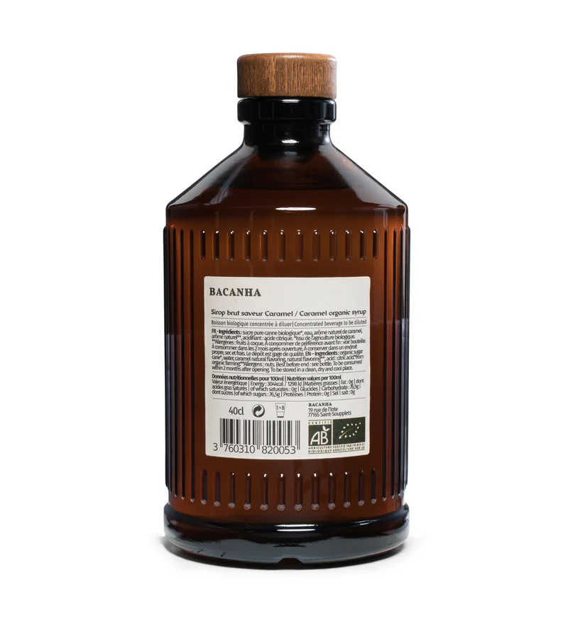 Sirop de caramel bio Bacanha bouteille 400ml arrière