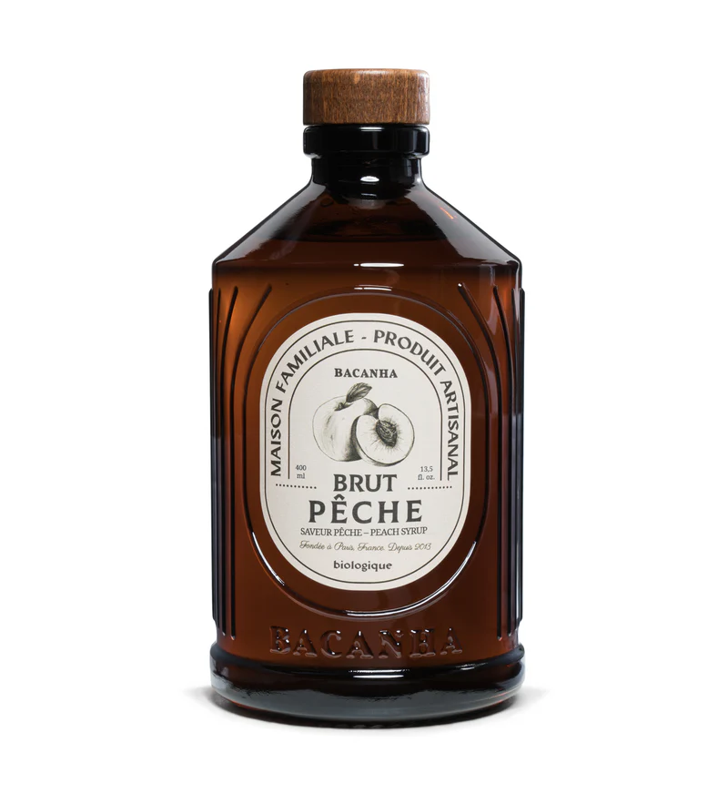 Sirop de pêche biologique Bacanha flacon 40cl avant