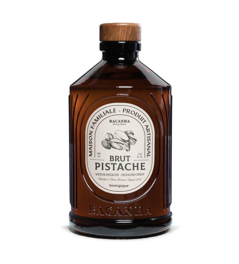 Sirop de pistache bio Bacanha bouteille 400ml avant