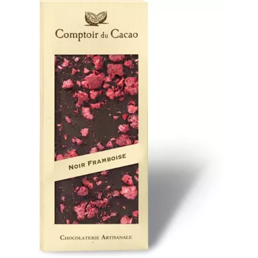 Tablette de chocolat noir gourmande à la framboise 90g