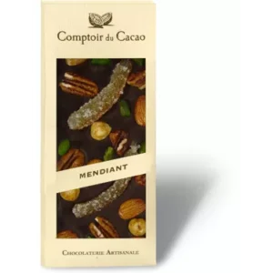 Tablette de chocolat noir gourmande façon mendiants avec fruits secs et oranges confites 100g