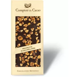Tablette de chocolat noir gourmande aux noisettes caramélisées 90g