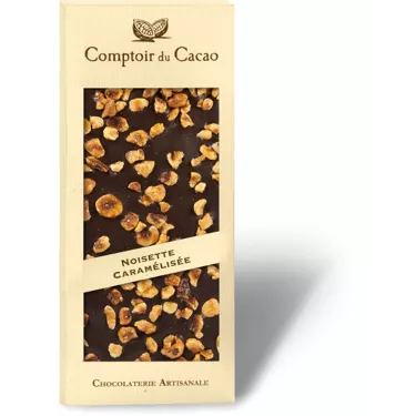 Tablette de chocolat noir gourmande aux noisettes caramélisées 90g
