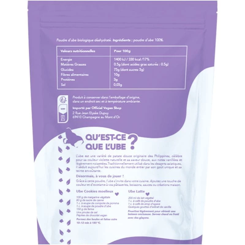 poudre d'ube violette bio idéale pour latte 100g