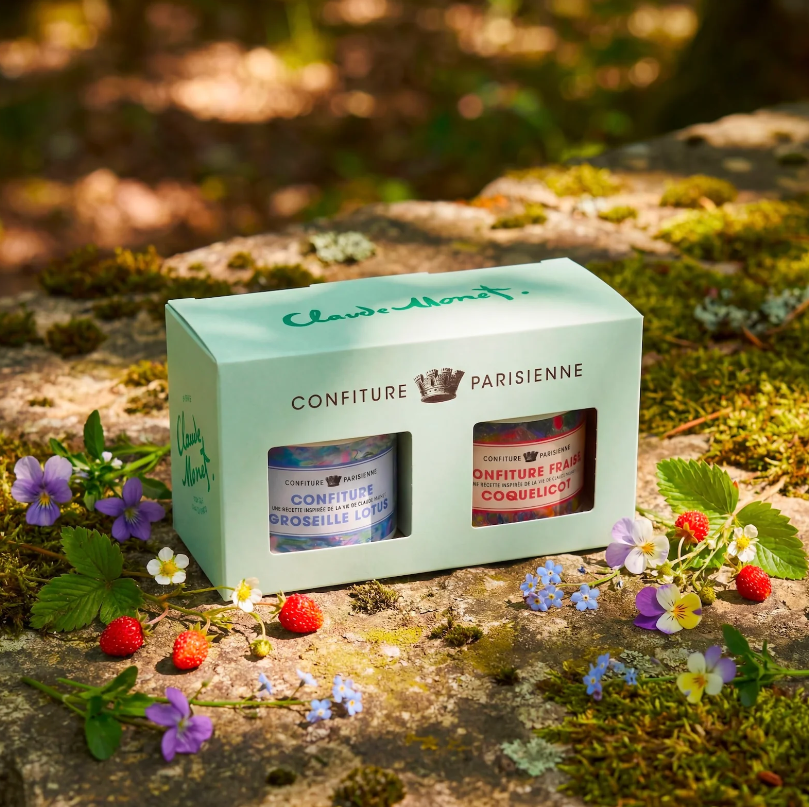 Coffret de deux confitures florales fraise, coquelicot, et groseille, lotus Confiture Parisienne